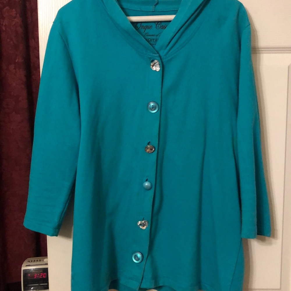 Onque Casuals Teal button down with hood.